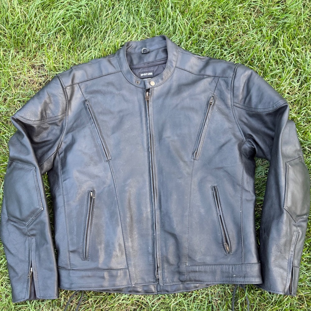 Event Leather Shaf International Mens Black Leather Motorcycle Jacket XL Vented